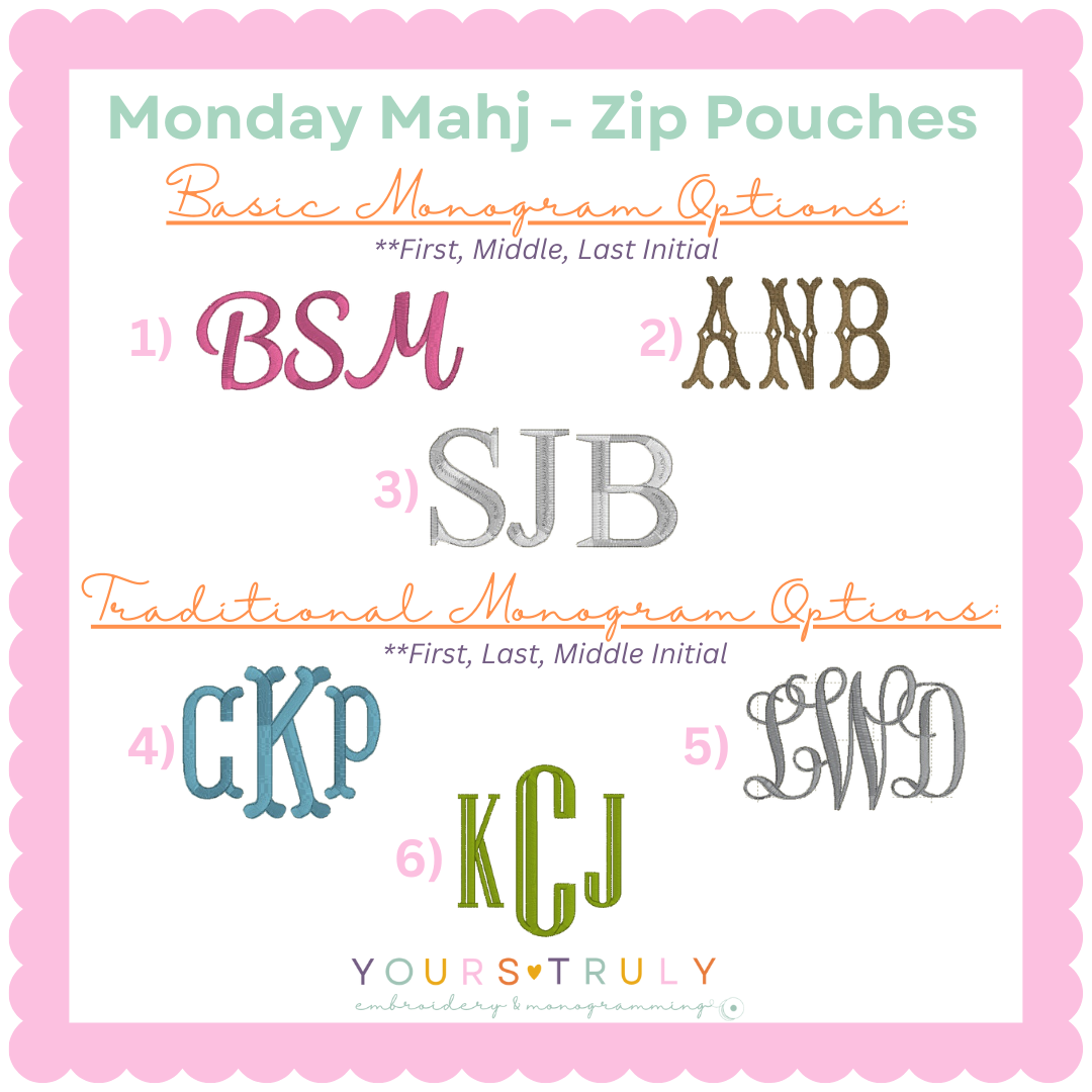 Mahjong Zipper Pouch - Monogram ADD ON (ONLY for Rocky Mountain Mahjong League Members)