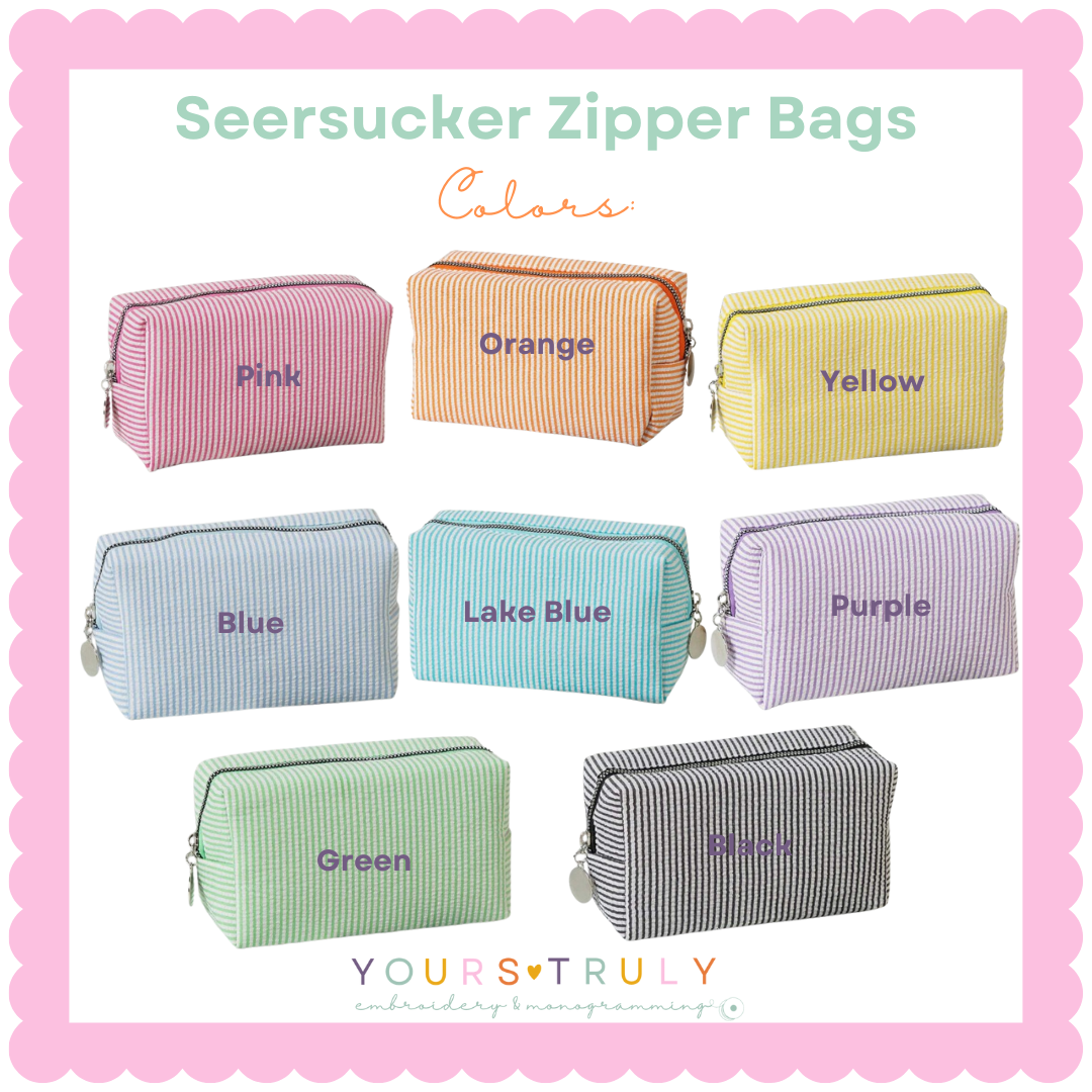 Seersucker Monogrammed Zipper Pouch