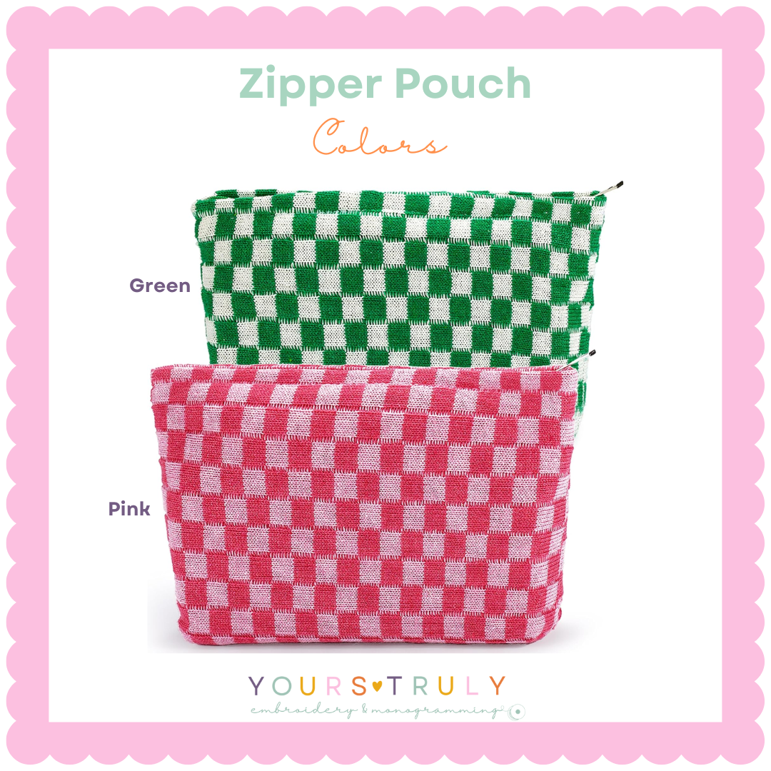 Custom Embroidered Name Checkered Zipper Pouch
