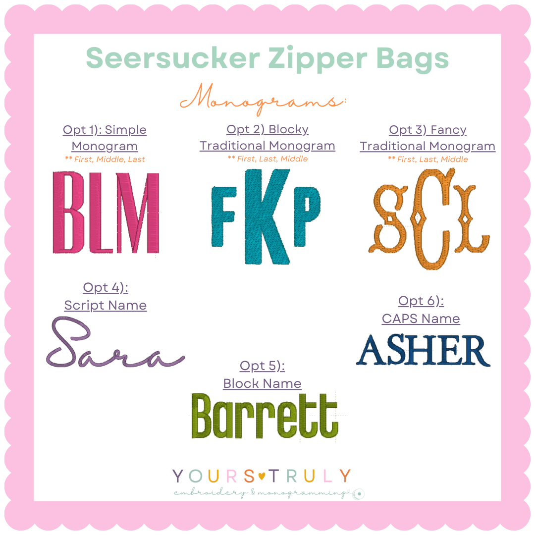 Seersucker Monogrammed Zipper Pouch