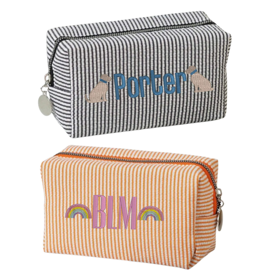 Seersucker Monogrammed Zipper Pouch
