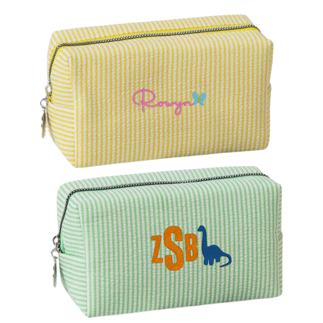 Seersucker Monogrammed Zipper Pouch