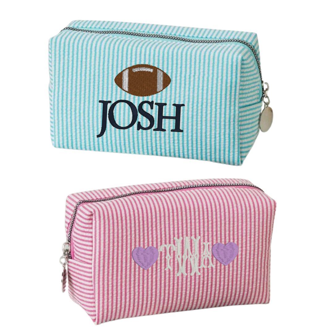 Seersucker Monogrammed Zipper Pouch