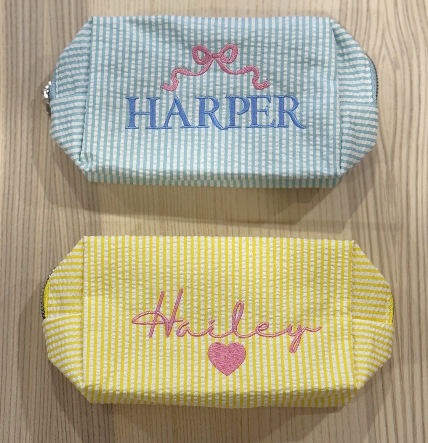 Seersucker Monogrammed Zipper Pouch
