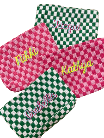 Custom Embroidered Name Checkered Zipper Pouch