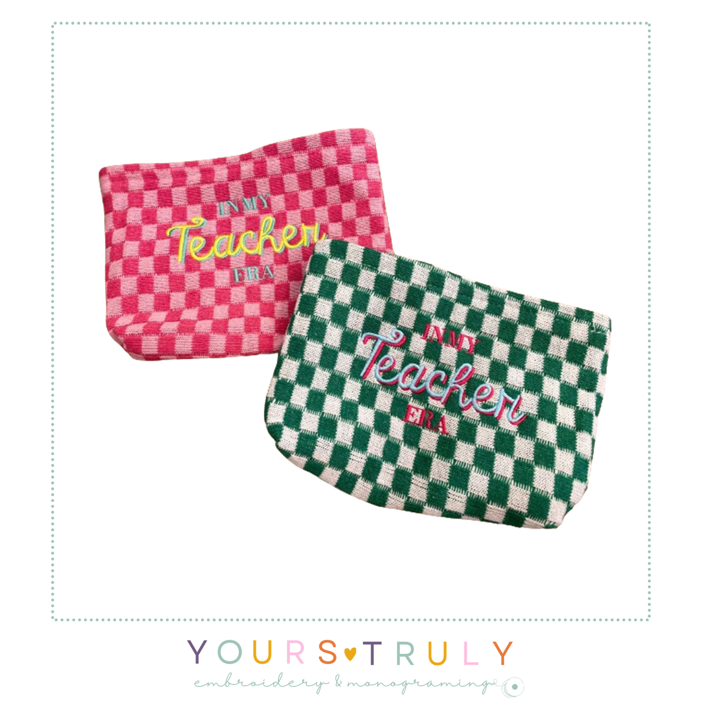 'In My Teacher Era' Checkered Zipper Pouch