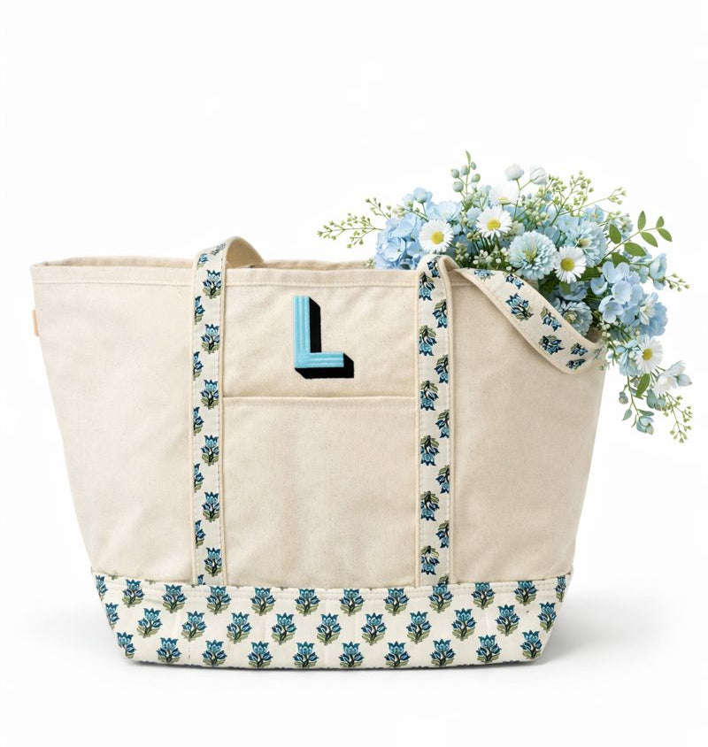 Monogrammed Block Print Canvas Tote