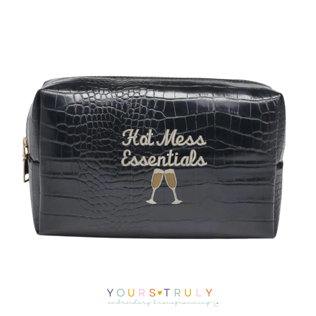 Vegan Leather Croc Cosmetic Case