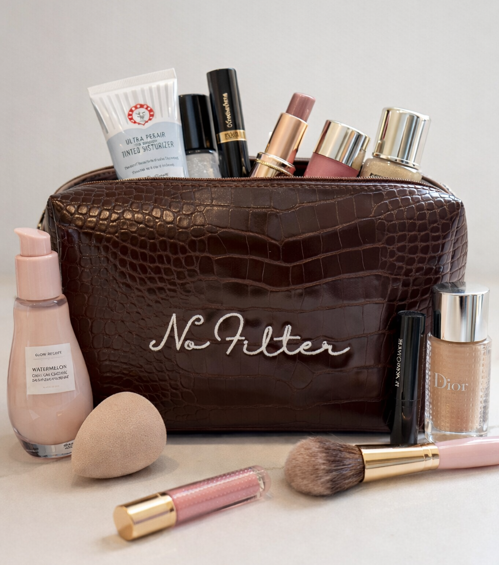 Vegan Leather Croc Cosmetic Case