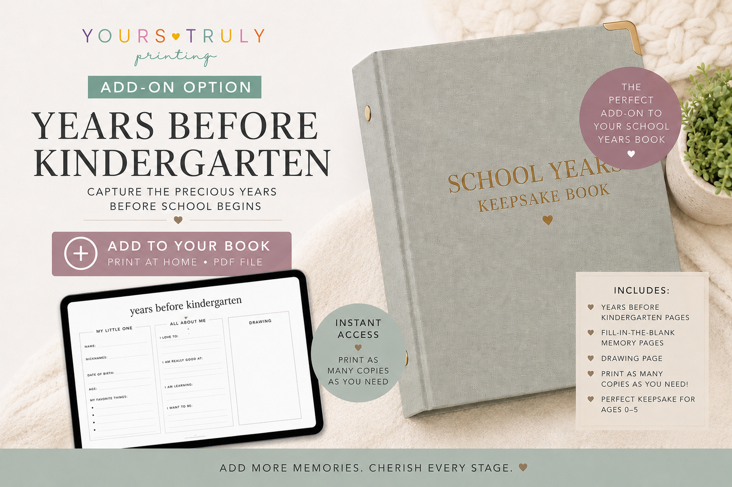 The Younger Years add on |  The School Years Keepsake Book |Printable Digital Download