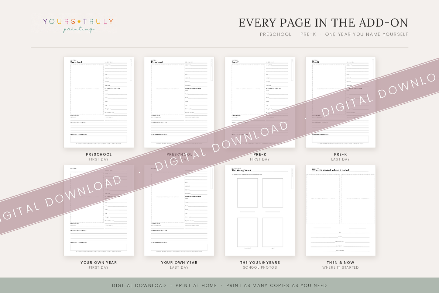 The Younger Years add on |  The School Years Keepsake Book |Printable Digital Download