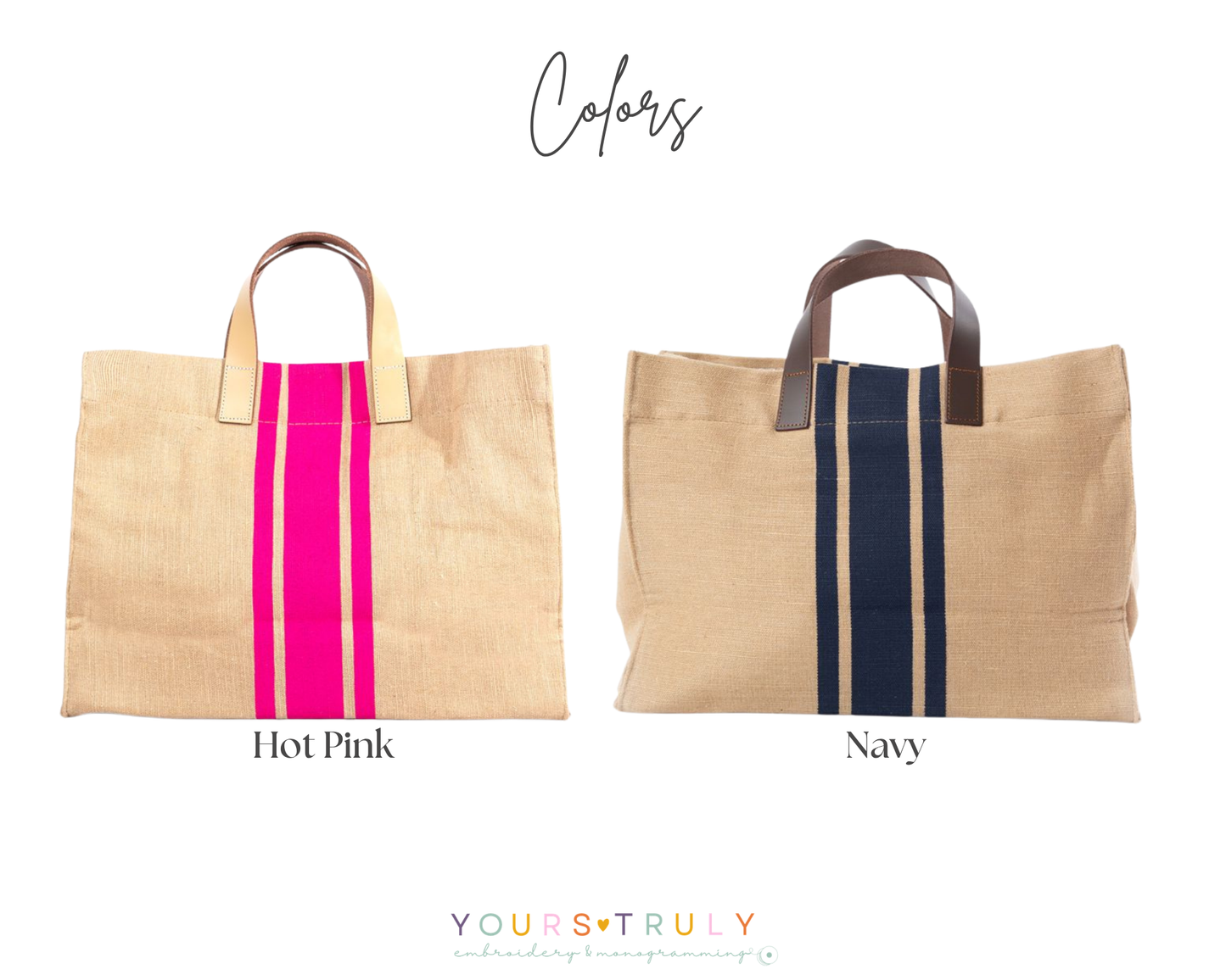 Jute & Leather Stripe Monogram Tote