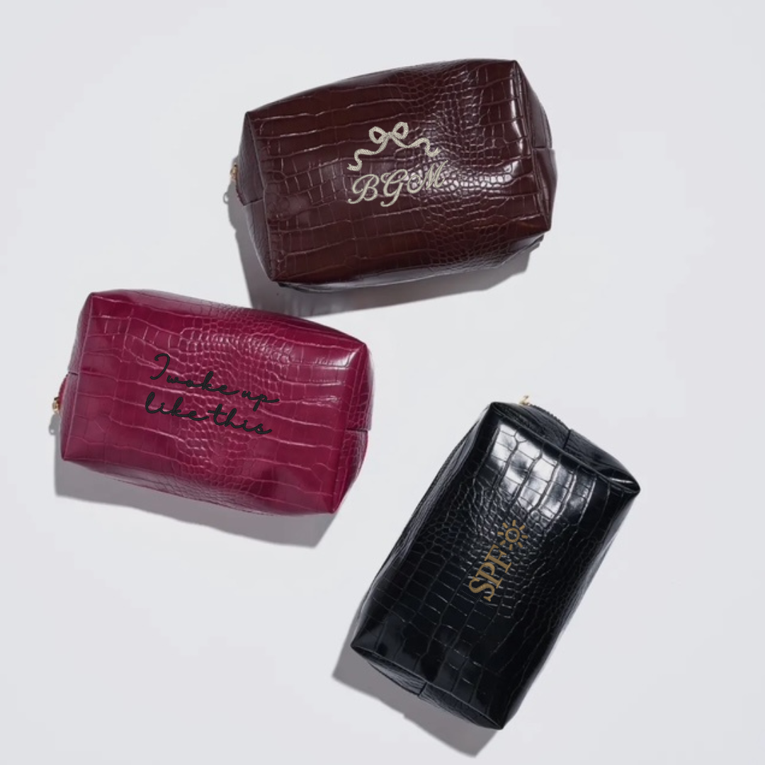 Vegan Leather Croc Cosmetic Case